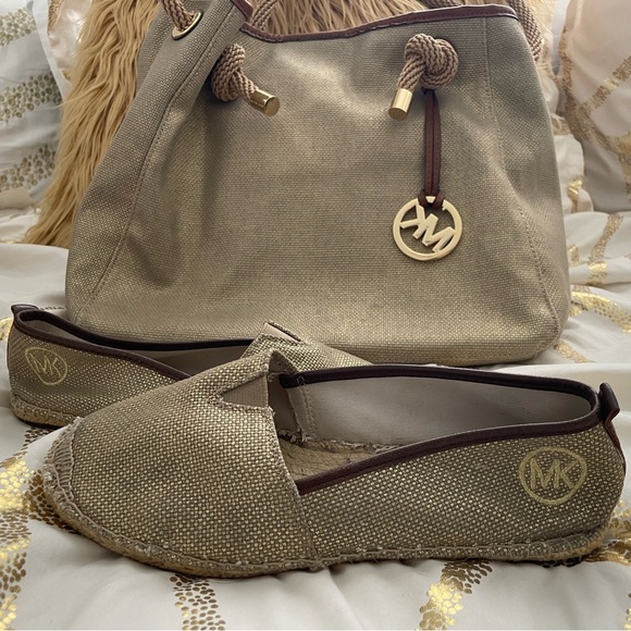 Michael Kors Gold Metallic Canvas bag with matching Espadrilles. - Picture 2 of 10
